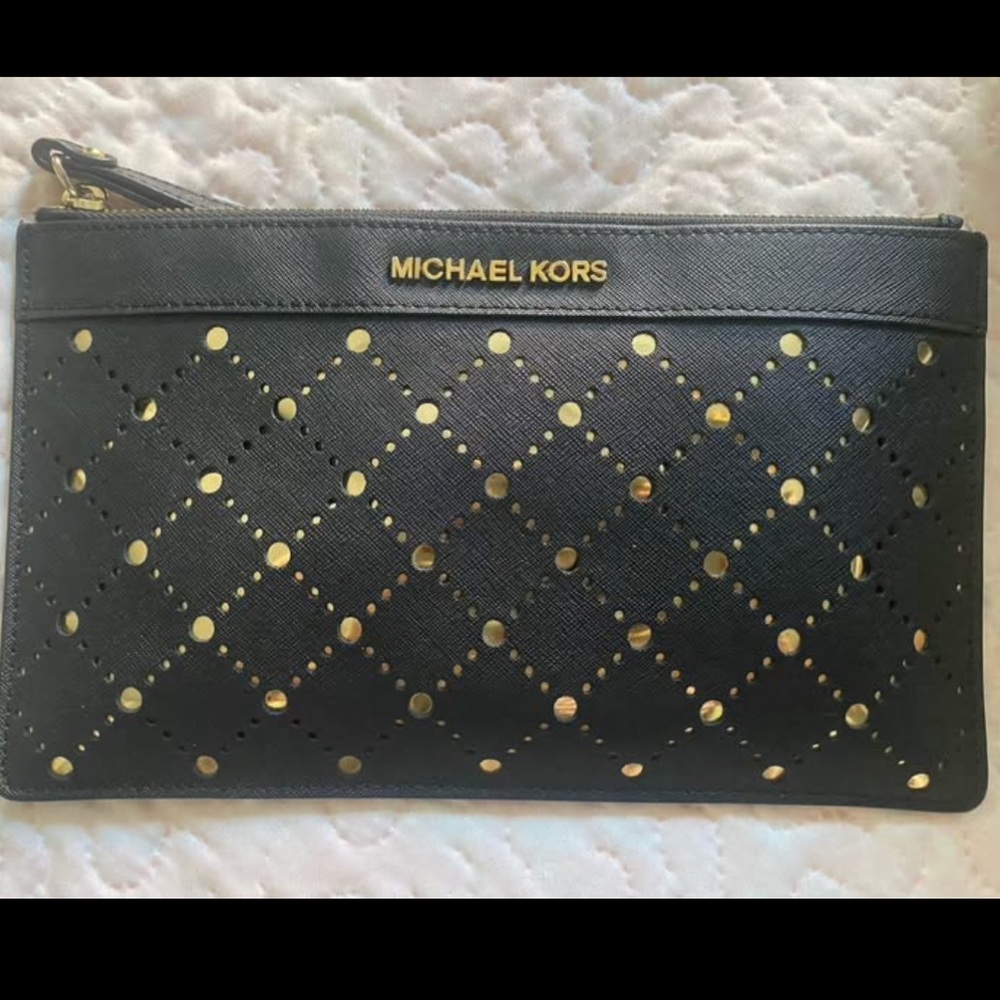 Michael Kors Black Pouch with Gold Detailing